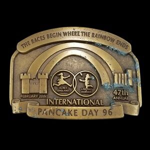 Western Associates Belt Buckle 47th International Pancake‎ Day 1996 Solid Brass